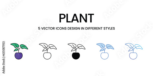 Plant Icon Design in Five style with Editable Stroke. Line, Solid, Flat Line, Duo Tone Color, and Color Gradient Line. Suitable for Web Page, Mobile App, UI, UX and GUI design.
