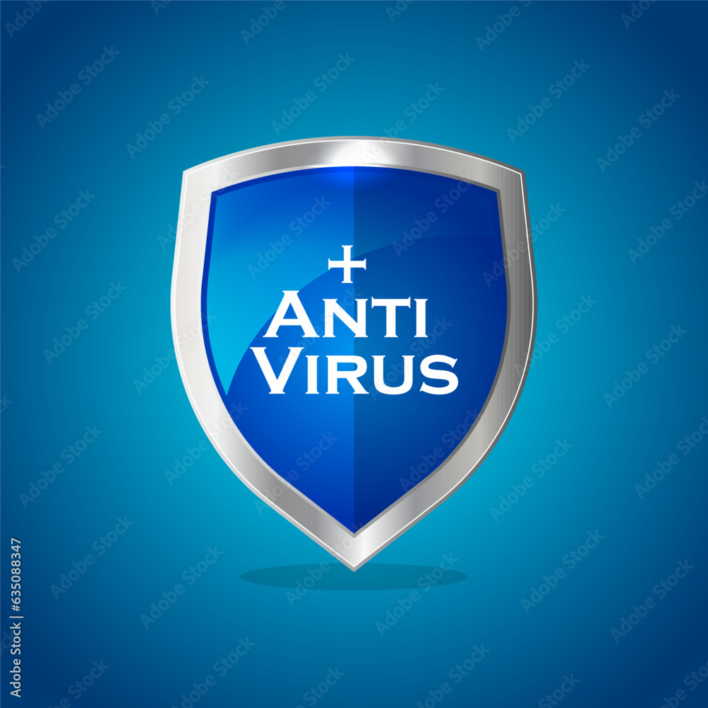 Fototapeta premium Blue Glossy Shield Vector Design with Anti Virus Text Written