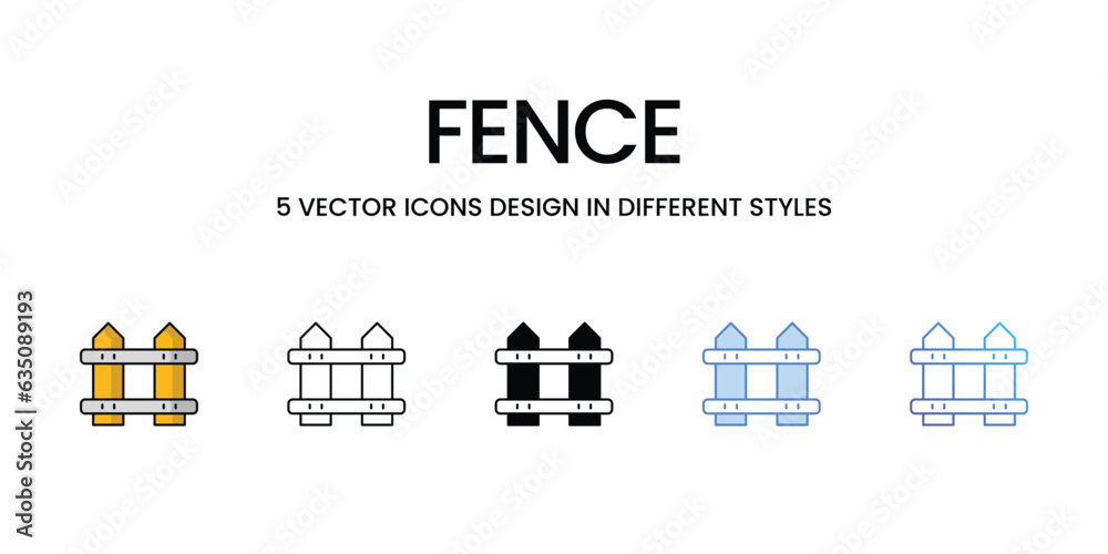 Fence Icon Design in Five style with Editable Stroke. Line, Solid, Flat Line, Duo Tone Color, and Color Gradient Line. Suitable for Web Page, Mobile App, UI, UX and GUI design.