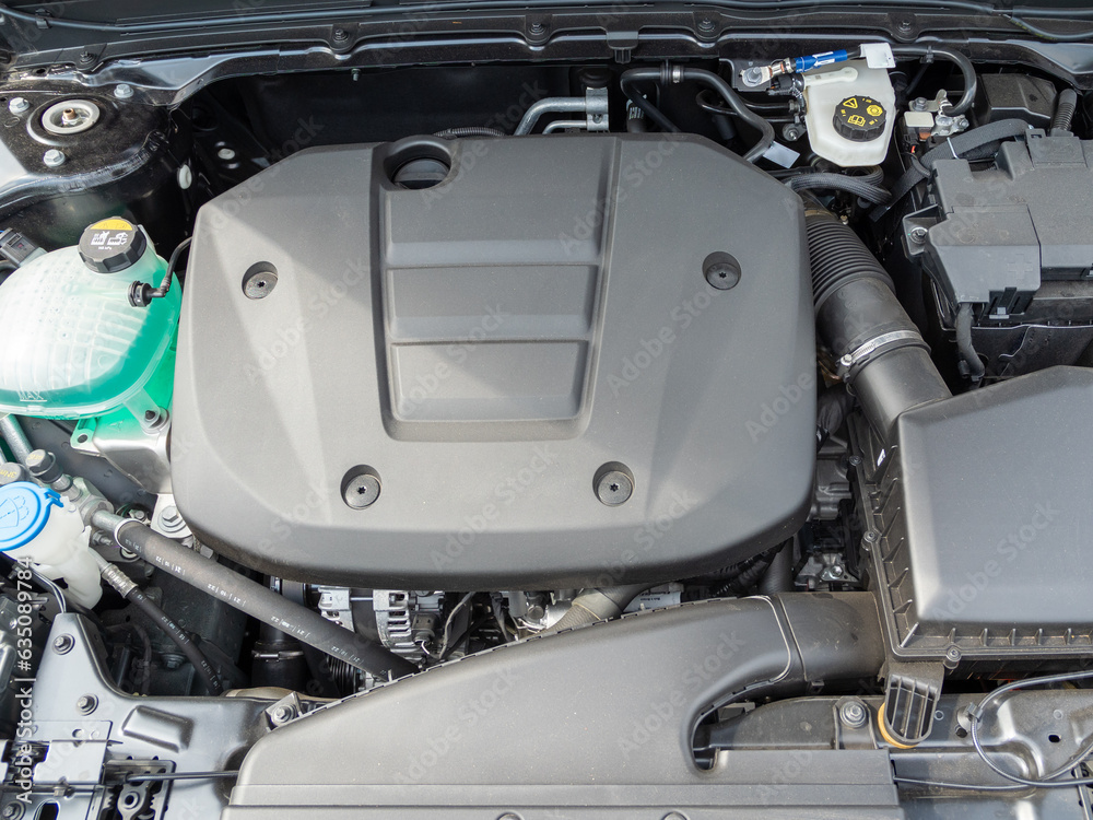 Fototapeta premium Motor of a modern car close-up. The engine of a modern car.