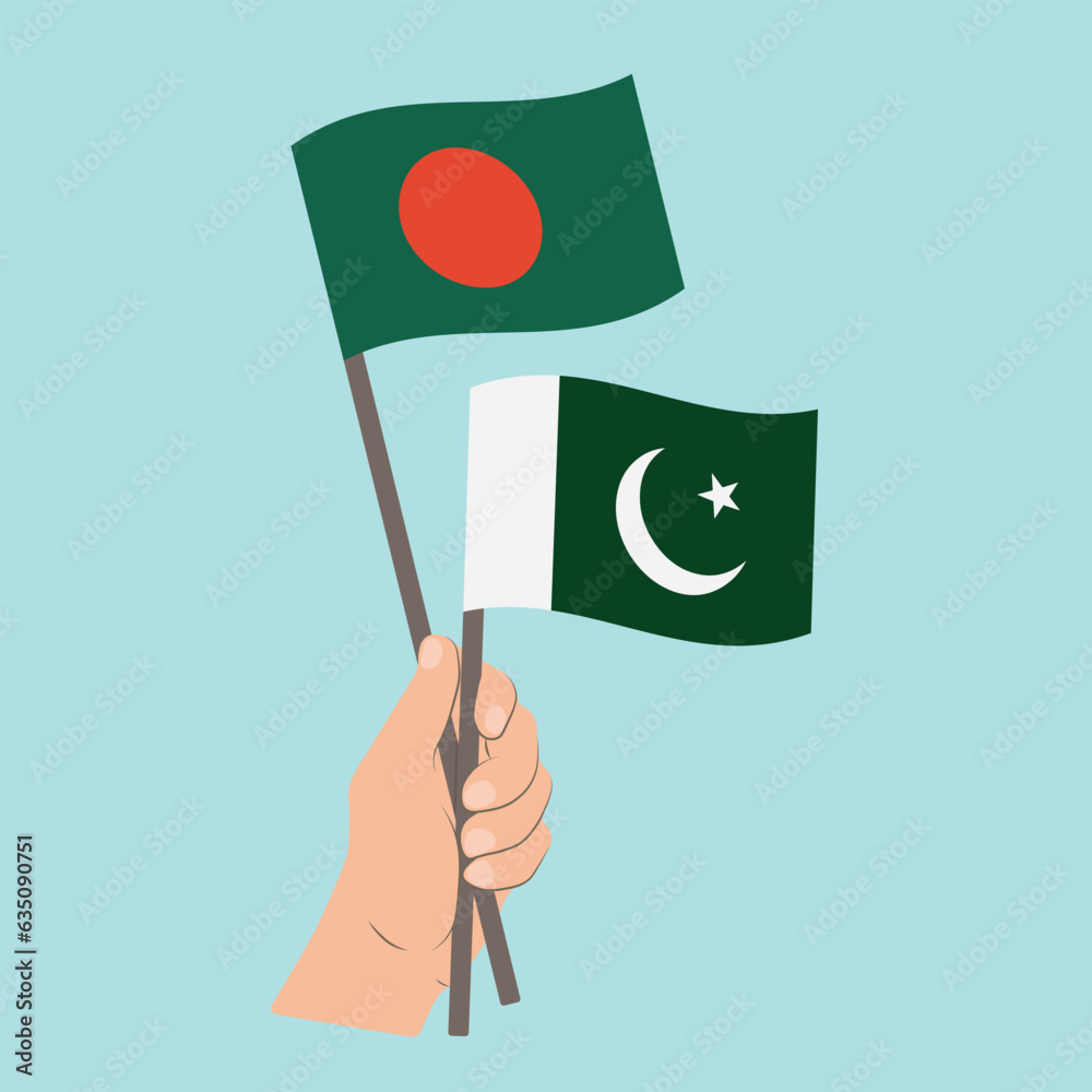 Flags of Bangladesh and Pakistan, Hand Holding flags Flags of Bangladesh and Pakistan, Hand Holding flags