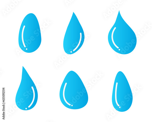 Blue rain, raindrops. Abstract set of blue water drop icons on white background