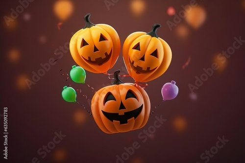 Halloween hanging pumpkin with glossy balloons Isolated background made with generative ai technology