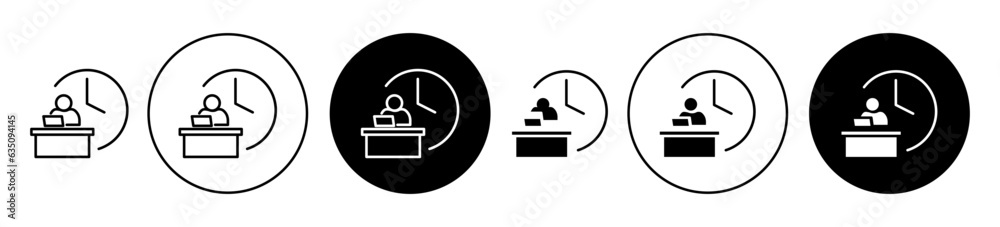 Workday vector icon set. office work hours symbol with clock and briefcase in black color. 