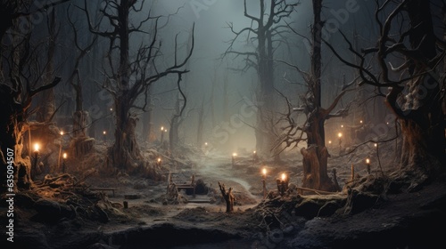 Miniature spooky forest with haunted trees