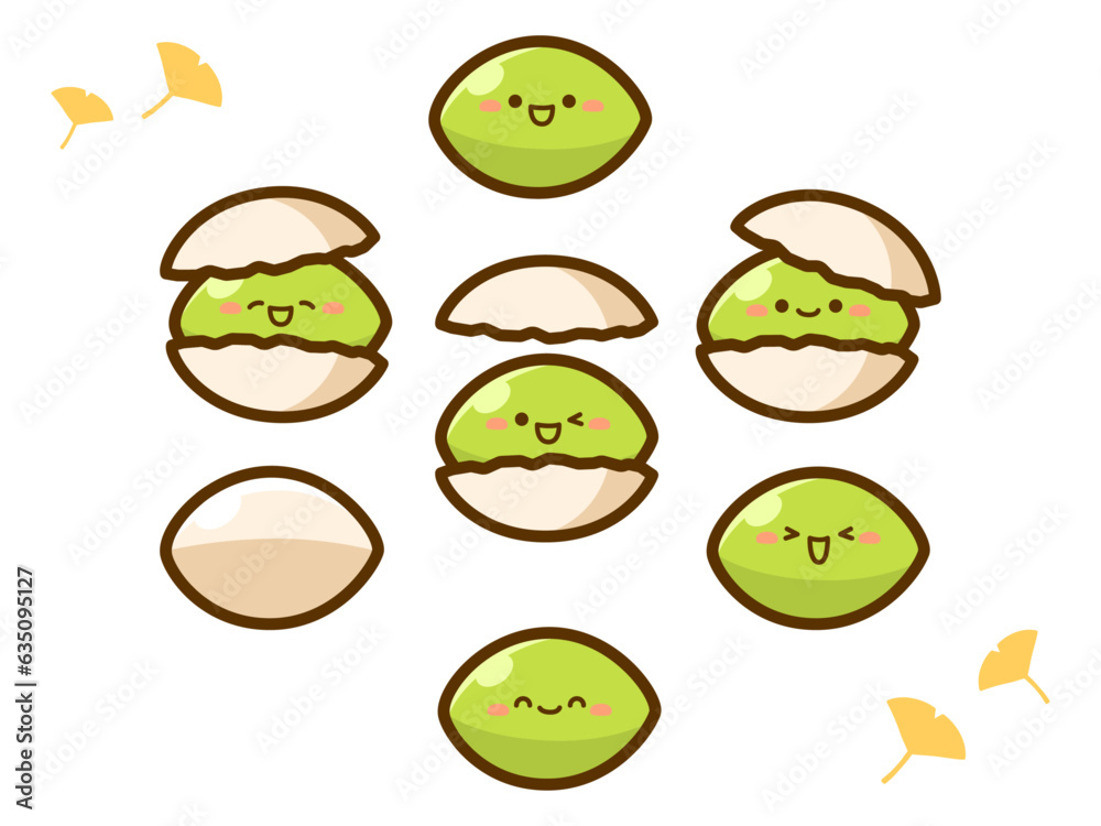 秋の味覚のイラスト素材、可愛い顔のギンナンのイラスト 秋の味覚のイラスト素材、可愛い顔のギンナンのイラスト