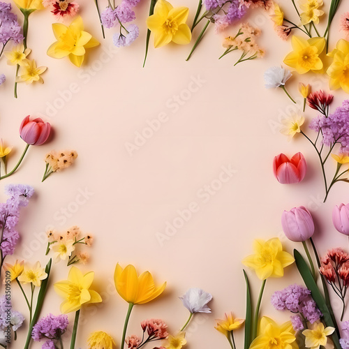 Creative layout made of colorful flowers on pink background. Minimal summer concept with copy space