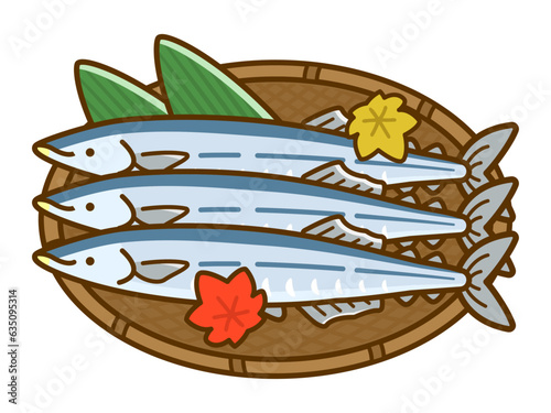 ザルに盛った秋刀魚3匹