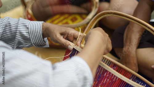 Wicker basket weaving, handmade People are making baskets, hand made,handmade baskets for things and materials.	