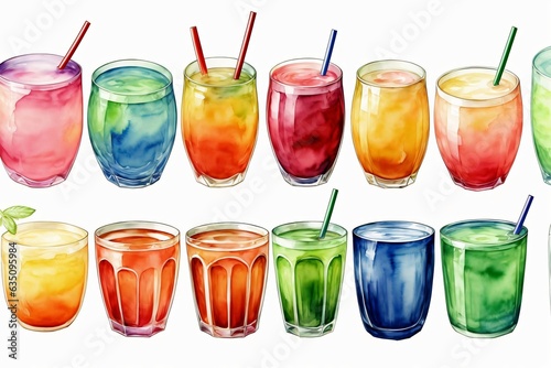 A Group Of Glasses Filled With Different Colored Drinks