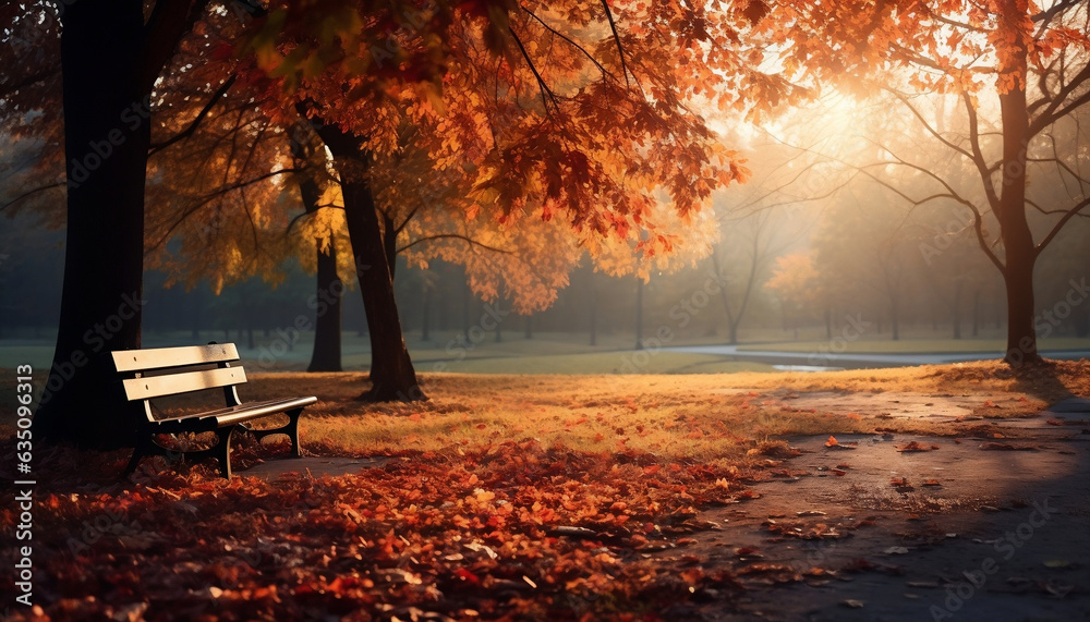 Enchanting Autumn Landscape, Vibrant Fall Foliage in the Park
