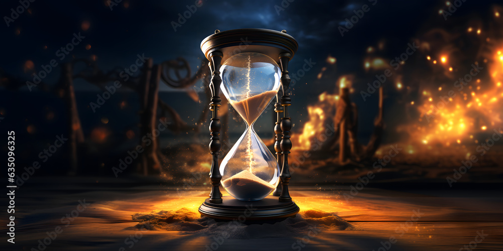 Intricate Enormous Hourglass: A Time Turner Against the Unstoppable Flow of Time - obrazy, fototapety, plakaty 