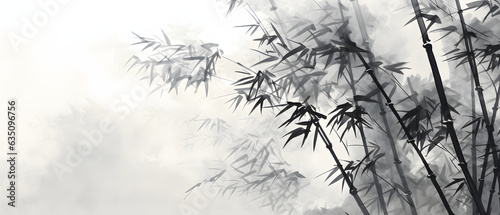 Japanese ink painting of a bamboo texture  double-exposure 