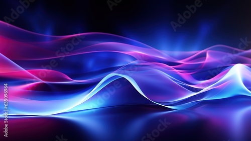 Abstract background neon glowing blue and violet wavy lines