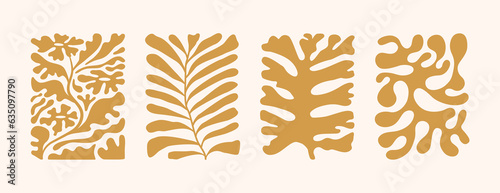 Vector illustration in simple Matisse naive and hippie groovy style, flowers and plants, floral botanic hand drawn design templates, frames and modern art prints, posters and placards