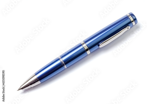 metal blue pen isolated on white background. generatice ai
 photo