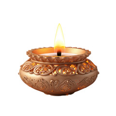 Diya lamp isolated on white transparent background, PNG. Diwali festival of lights celebration