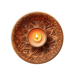 Diya lamp isolated on white transparent background, PNG. Diwali festival of lights celebration