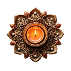 Diya lamp isolated on white transparent background, PNG. Diwali festival of lights celebration