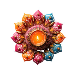 Diya lamp isolated on white transparent background, PNG. Diwali festival of lights celebration