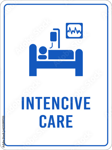 Intensive care sign. Medical bed and dropper, ICU