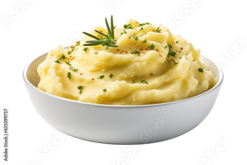 Mashed potatoes isolated on white transparent background, PNG. Thanksgiving holiday side dish 