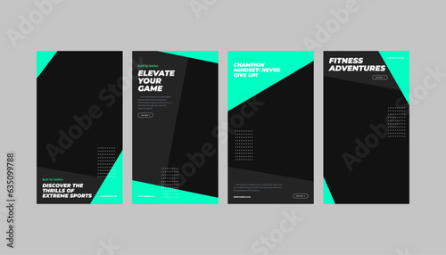  Sport Gym Fitness Promotion Set, complete with Standee, Roll-Up, Vertical Banner, and Social Media Story Templates. Immerse your audience in the world of fitness and wellness.