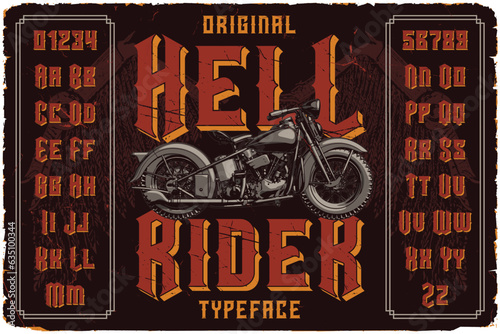 Vintage label font named Hell Rider. Original typeface for any your design like posters, t-shirts, logo, labels etc.