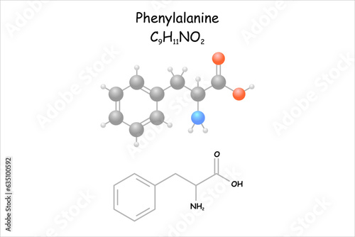 Stylized molecule model/structural formula of phenylalanine.