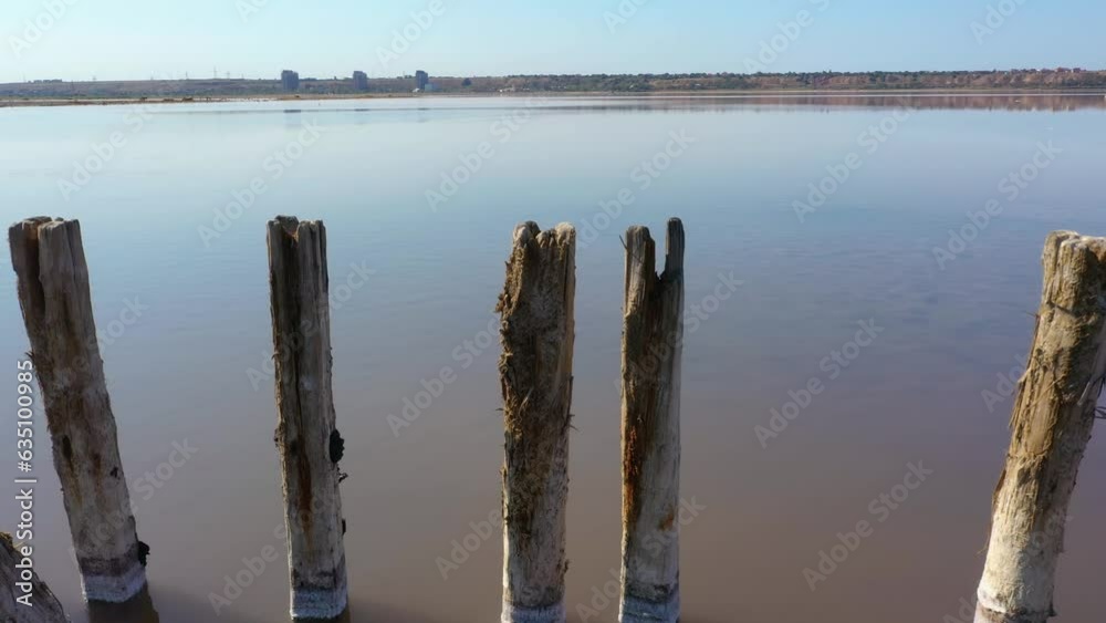 Sea firth water with salt and wooden posts. Estuary Kuyalnik in Odessa, Ukraine. Sea firth water with salt and wooden posts. Estuary Kuyalnik in Odessa, Ukraine.