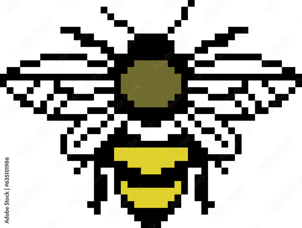 Fototapeta premium Bee cartoon icon in pixel style