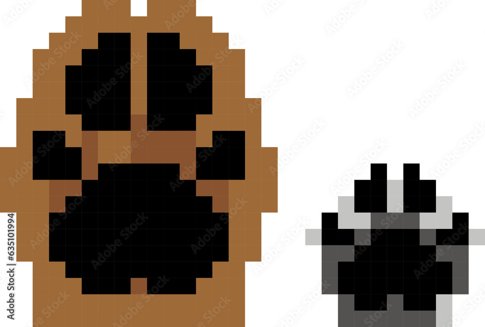Dog's feet cartoon icon in pixel style