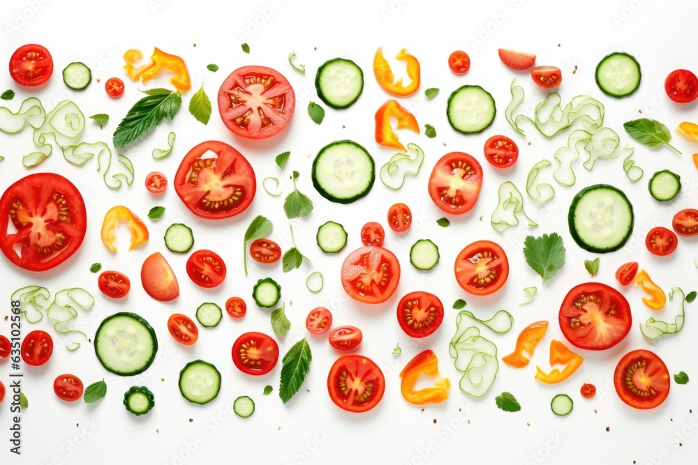 Creative layout made of tomato slice onion cucumber Creative layout made of tomato slice onion cucumber