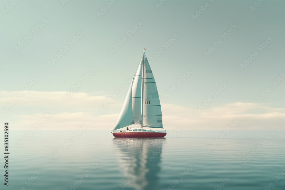 Minimalistic Seascape view with beautiful yacht