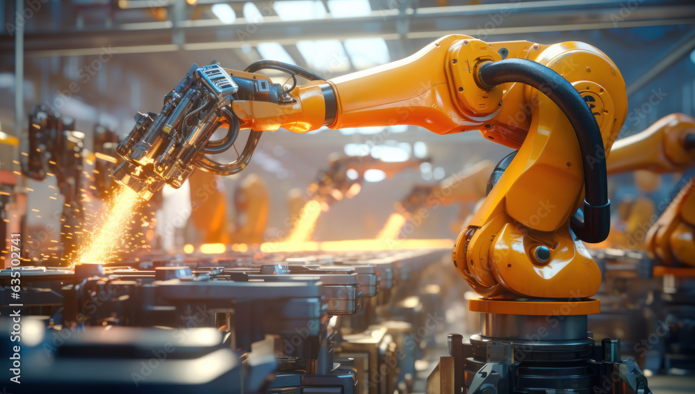 Revolutionizing manufacturing. Future ready robots arms in an industrial factory. Automating production processes for efficiency and innovation.