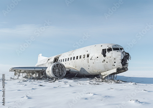 Decaying plane wreck in the snow photo