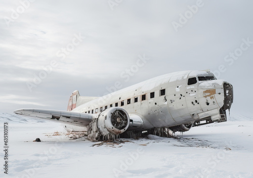 Decaying plane wreck in the snow