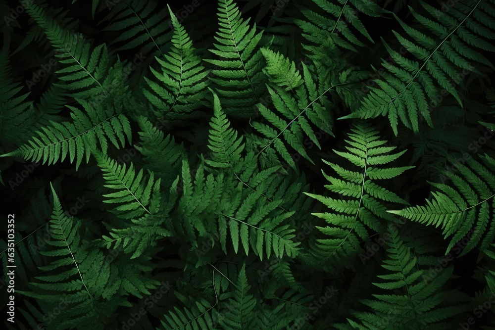 Dark green fern leaves. Fern leaf pattern. Tropical