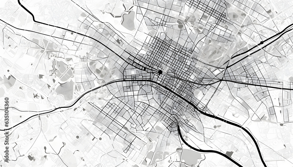 Obraz premium Urban Exploration, Monochrome City Map of Munich with Detailed Road Network