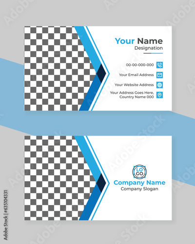 Unique and Elegant White and Blue Business Card Template Design With Image .