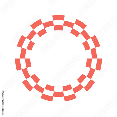 Red checkered circle frame on white background. Vector illustration of checkerboard circular border icon.