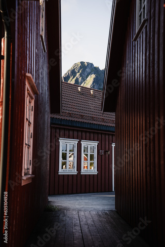 Moody building on pier in Lofoten, Svolvær