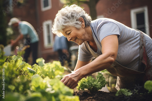 The elderly woman participating in a community gardening project, her sense of purpose and community shining through  photo