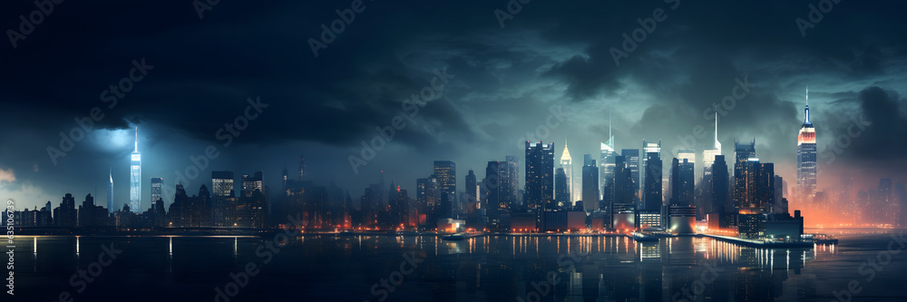 foggy night in new york city: glowing lights amidst the mist