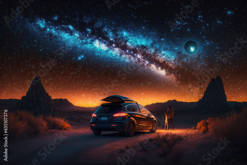 A car then pretty under the stars, AI generated
