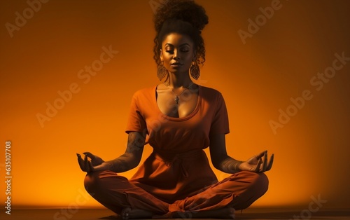 A black woman doing yoga. AI