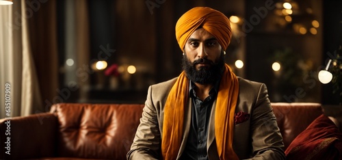 A man wearing a turban sitting on a couch