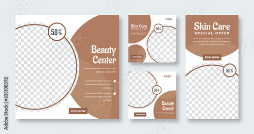 Beauty Care Spa Center Makeup Banner for Social Media Post and Web Internet Ads Square Flyer Template Set