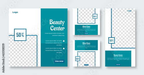 Beauty Care Spa Center Makeup Banner for Social Media Post and Web Internet Ads Square Flyer Template Set