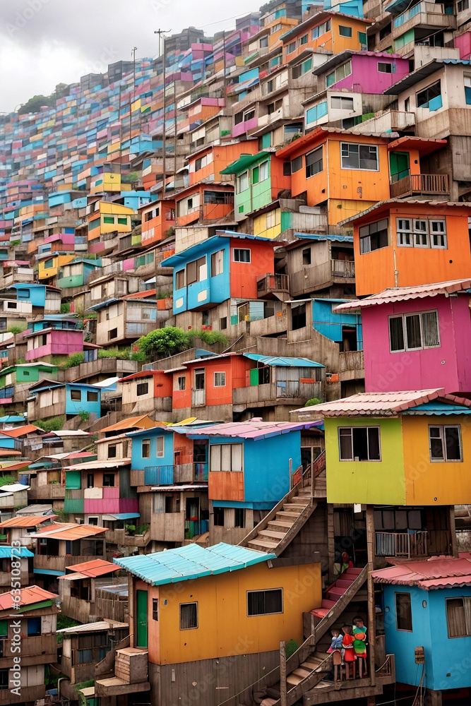 Colored Favela With Many Colors House at montain